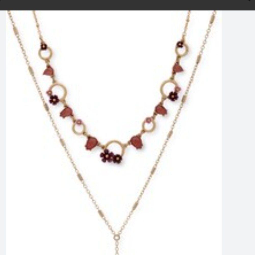 NWOT Lonna & Lilly Gold Tone Layered Flower Necklace with Semi Precious…